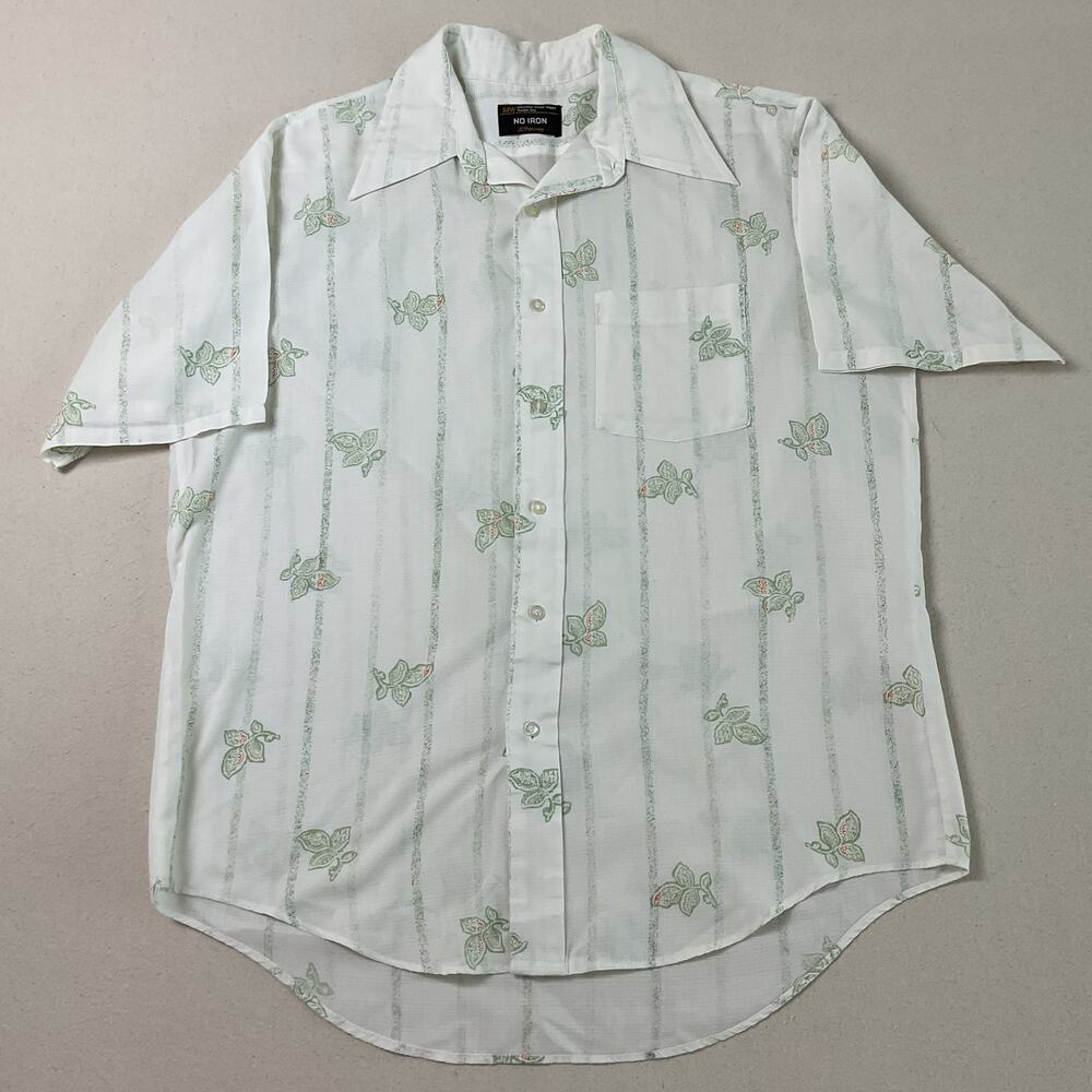 Vintage 70s JCPenney Dagger Collar White Button down shirt Short Sleeve